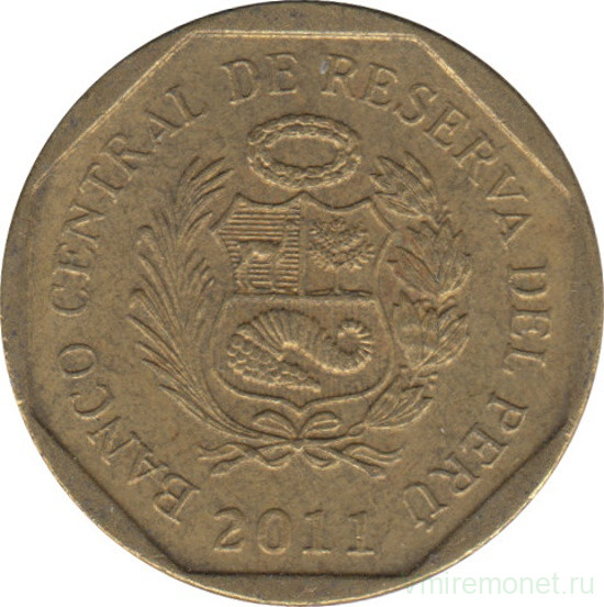 Монета. Перу. 10 сентимо 2011 год.