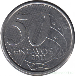 Монета. Бразилия. 50 сентаво 2011 год.