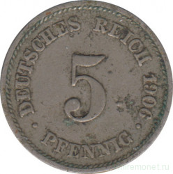 Монета. Германия (Германская империя 1871-1922). 5 пфеннигов 1906 год. (E).