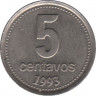 Монета. Аргентина. 5 сентаво 1993 год. Аверс - крупный шрифт цифры. ав.