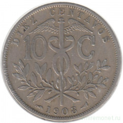 Монета. Боливия. 10 сентаво 1908 год.