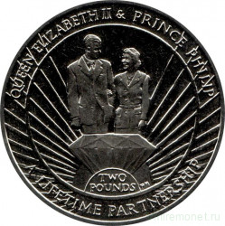 Монета. Великобритания. Южная Георгия и Южные Сэндвичевы острова. 2 фунта 2011 год. 85 лет со дня рождения Королевы Елизаветы II.
