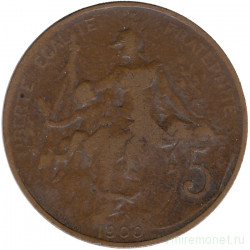 Монета. Франция. 5 сантимов 1900 год.