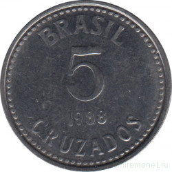 Монета. Бразилия. 5 крузадо 1988 год. 