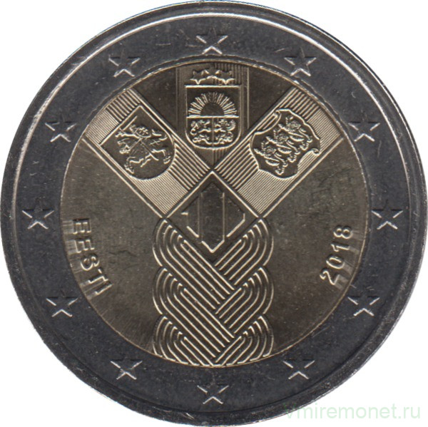 Монета. Эстония. 2 евро 2018 год. 100 лет государствам Балтии.