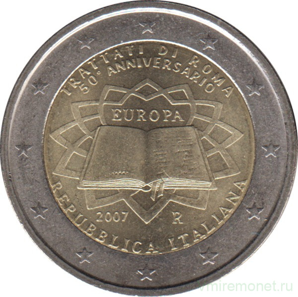 Монета. Италия. 2 евро 2007 год. 50 лет подписания Римского договора.