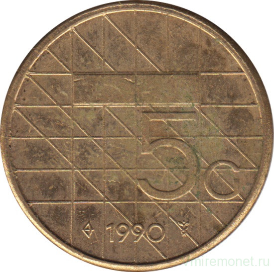 Монета. Нидерланды. 5 гульденов 1990 год.