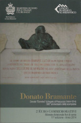 Монета. Сан-Марино. 2 евро 2014 год. 500 лет со дня смерти Донато Браманте. Буклет, коинкарта.