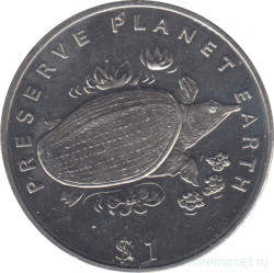Монета. Либерия. 1 доллар 1994  год. Берегите Землю! Черепаха.