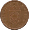 Аверс. Монета. Латвия. 1 сантим 2008 год.
