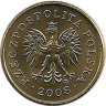 Аверс. Монета. Польша. 1 грош 2008 год.
