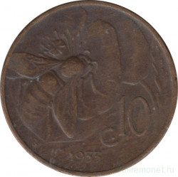 Монета. Италия. 10 чентезимо 1933 год.
