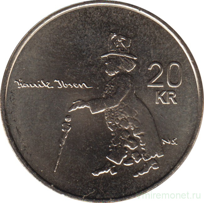 Монета. Норвегия. 20 крон 2006 год. 100 лет со дня смерти Генрика Ибсена.