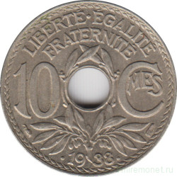 Монета. Франция. 10 сантимов 1938 год. Никелевая бронза. Аверс - ".1938.".