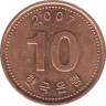 Монета. Южная Корея. 10 вон 2007 год. ав.