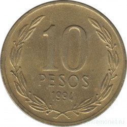 Монета. Чили. 10 песо 1994 год.