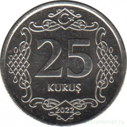 Монета. Турция. 25 курушей 2022 год.