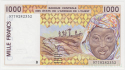 Банкнота. Западноафриканский экономический и валютный союз (ВСЕАО). Бенин. 1000 франков 1997 год. (B). Тип 211Bh.