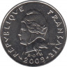 Монета. Французская Полинезия. 10 франков 2009 год. ав.