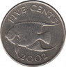 Монета. Бермудские острова. 5 центов 2002 год. ав.