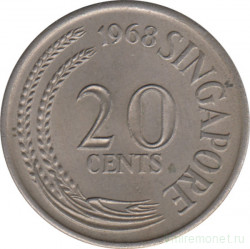Монета. Сингапур. 20 центов 1968 год.