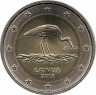 Аверс.Монета. Латвия. 2 евро 2015 год. Чёрный аист.