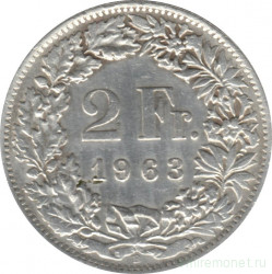 Монета. Швейцария. 2 франка 1963 год.
