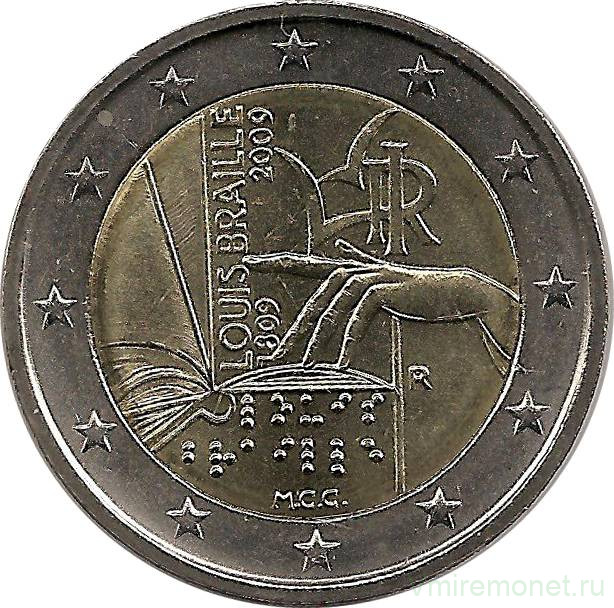 Монета. Италия. 2 евро 2009 год. 200 лет со дня рождения Луи Брайля.