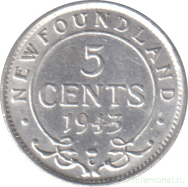 Монета. Ньюфаундленд. 5 центов 1943 год.