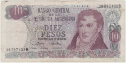 Банкнота. Аргентина. 10 песо 1973 - 1976 год. Тип 295 (3).