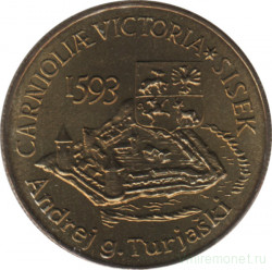 Монета. Словения. 5 толаров 1993 год. 400 лет битвы при Сисаке.