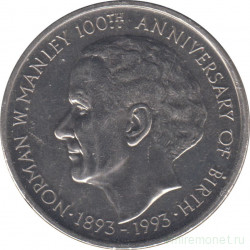 Монета. Ямайка. 5 долларов 1993 год. 100 лет со дня рождения Нормана Вашингтона Мэнли.