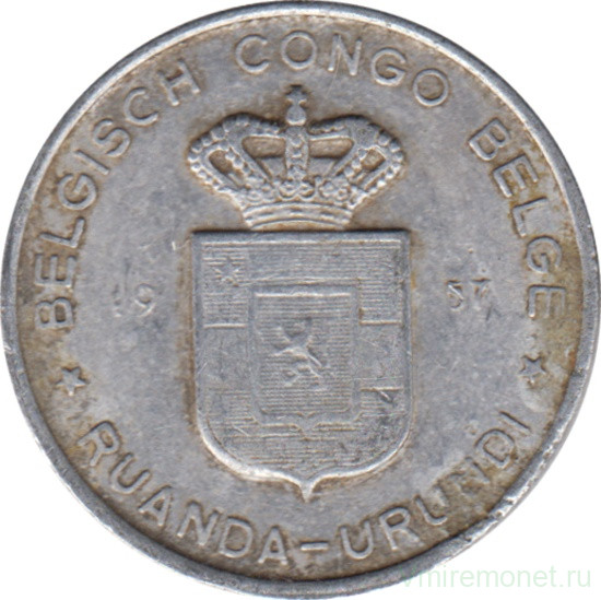 Монета. Бельгийское Конго (Руанда-Урунди). 1 франк 1957 год.