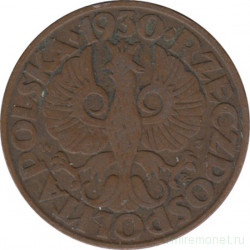 Монета. Польша. 5 грошей 1930 год.