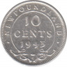 Монета. Ньюфаундленд. 10 центов 1943 год. ав.