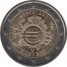  Монета. Нидерланды. 2 евро 2012 год. 10 лет наличному обращению евро. ав.