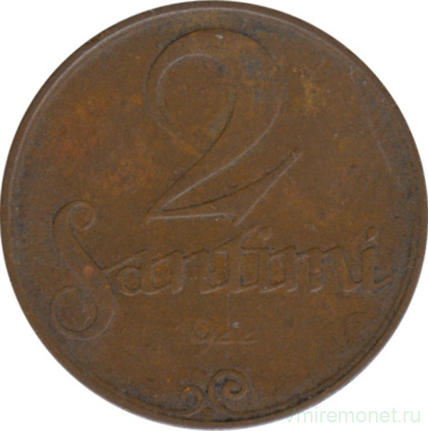 Монета. Латвия. 2 сантима 1922 год.