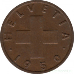 Монета. Швейцария. 1 раппен 1950 год.