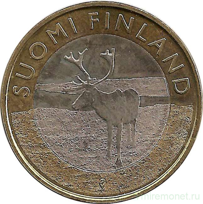 Монета. Финляндия. 5 евро 2015 год. Исторические регионы Финляндии. Животные - Лапландия.