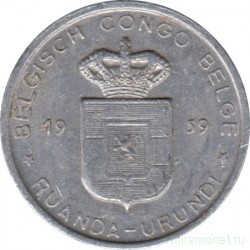 Монета. Бельгийское Конго (Руанда-Урунди). 1 франк 1959 год.