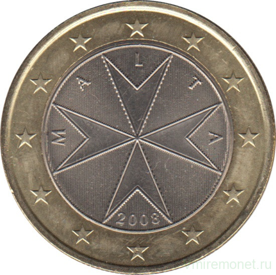 Монета. Мальта. 1 евро 2008 год.