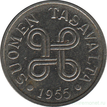 Монета. Финляндия. 5 марок 1955 год.