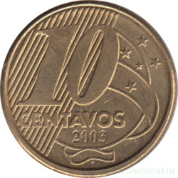 Монета. Бразилия. 10 сентаво 2003 год.