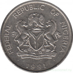 Монета. Нигерия. 1 найра 1991 год.