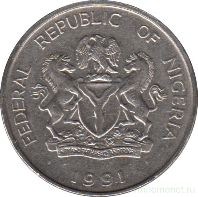 Монета. Нигерия. 1 найра 1991 год.