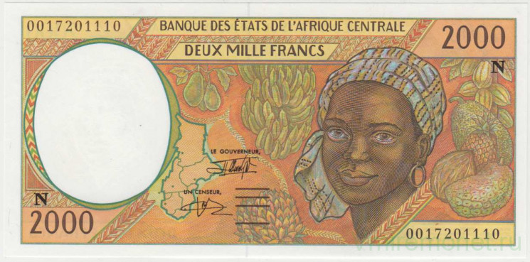 Банкнота. Экономическое сообщество стран Центральной Африки (ВЕАС). Экваториальная Гвинея. 2000 франков 2000 год. (N). Тип 503Ng.