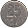 Монета. Аргентина. 25 сентаво 1993 год. Медно-никелевый сплав. Толстый шрифт.