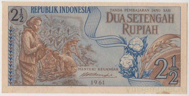 Банкнота. Индонезия. 2.5 рупии 1961 год. Тип 79.