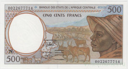Банкнота. Экономическое сообщество стран Центральной Африки (ВЕАС). Экваториальная Гвинея. 500 франков 2000 год. (N). Тип 501Ng.