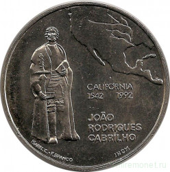Монета. Португалия. 200 эскудо 1992 год. Калифорния - Хуан Родригес Кабрильо.